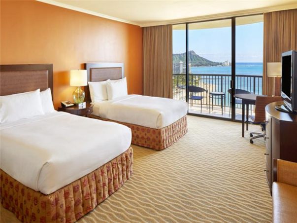 [UP][슬림][관광1일+자유4일] 초특급 힐튼 하와이언 빌리지 ＜리조트뷰-＞오션뷰＞ 하와이 7일 ＜3인 전용＞